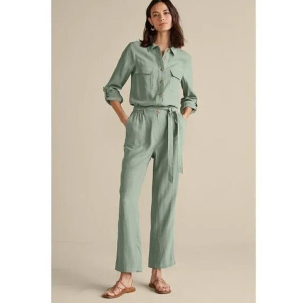 Soft Surroundings Kerry Jumpsuit utility style jumpsuit sage green‎ milleu 8